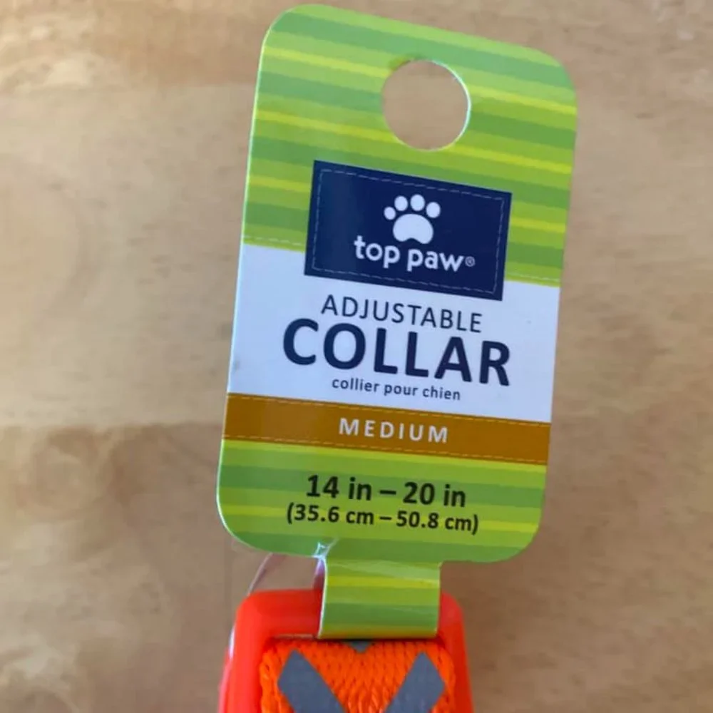 Top Paw Reflective Dog Collar Orange Gray Adjustable NWT